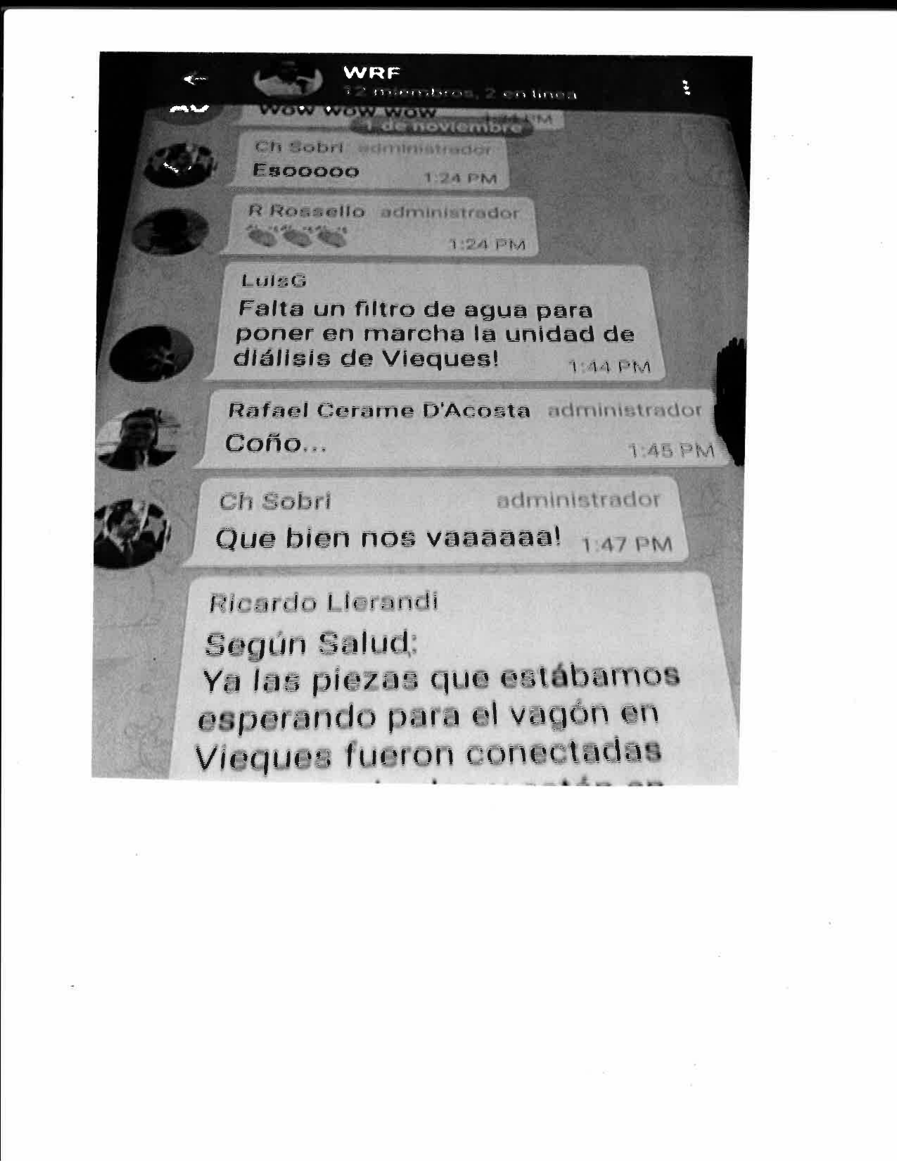 wow wow wow ch sobri esooooo r rossello :clap: :clap: :clap: luisg falta un filtro de agua para poner en marcha la unidad de diálisis de vieques! rafael cerame d'acosta coño... ch sobri que bien nos vaaaaaa! ricardo lierandi según salud: ya las piezas que estábamos esperando para el vagón en vieques fueron conectadas